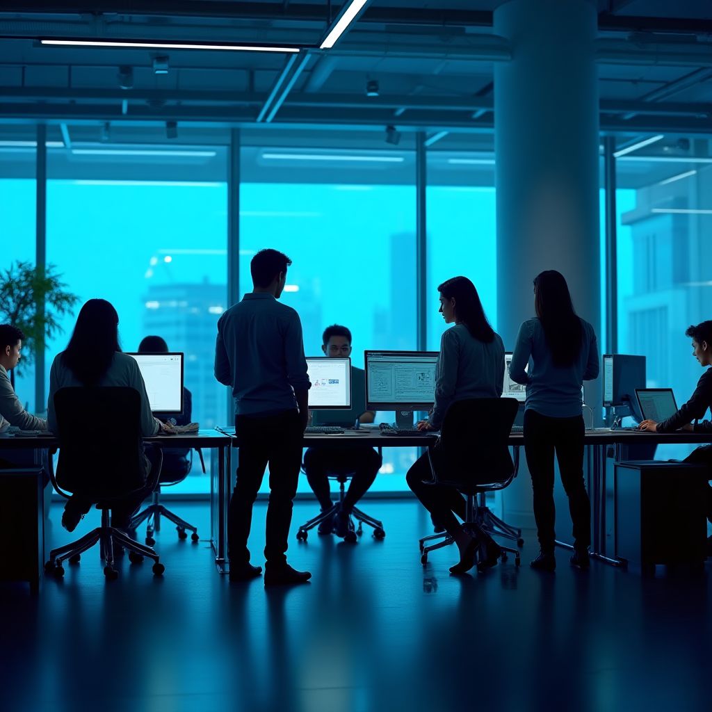 Echipa NeoFutur în biroul modern